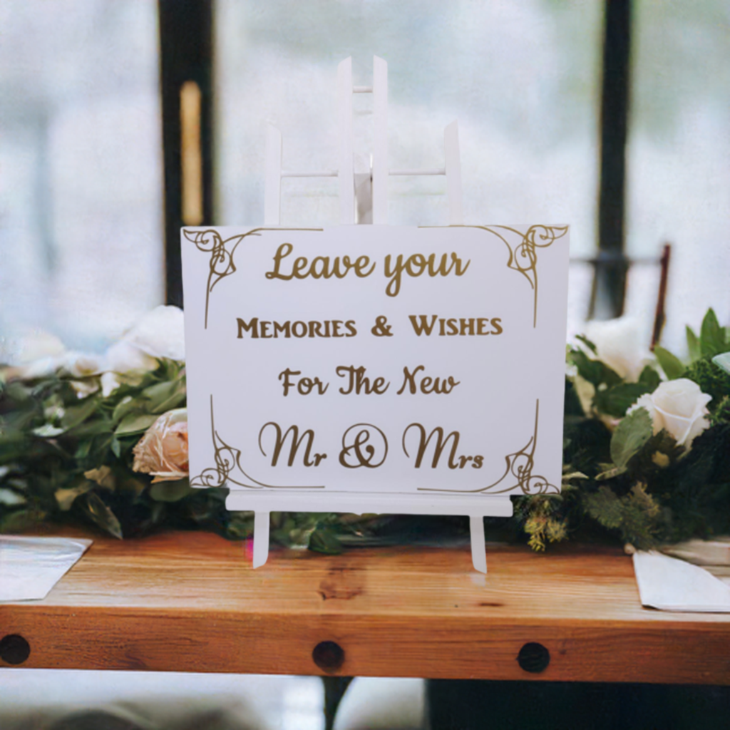 A4 size 'Memories & Wishes' sign for cards / guest books